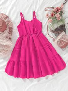 Vestido rosa fuchsia de tirantes finos y ajustado para niña, vestido de fiesta y eventos de diseño de alta gama con hombros descubiertos, bajo sirena y espalda descubierta, de moda elegante para primavera/otoño, conjunto a juego madre-hija de lujo y sofisticado