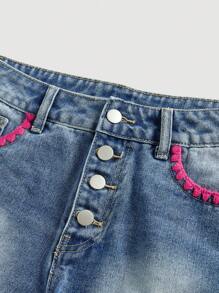 SHEIN MOD Shorts vaqueros de verano informales para mujer con recorte a color block - Azul - Ver 3