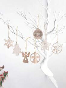 SHEIN 12pcs Wooden Crafts DIY Ornaments Wood Plastic Composites For Crafts Tree Hanging Ornaments Ornaments Wooden Cutout Slices For Home Decor Best Gifts Birthday