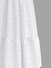 SHEIN MOD Vestido blanco acampanado con dobladillo decorado en la parte delantera y central y cintura corta