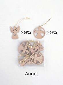 SHEIN 12pcs Wooden Crafts DIY Ornaments Wood Plastic Composites For Crafts Tree Hanging Ornaments Ornaments Wooden Cutout Slices For Home Decor Best Gifts Birthday