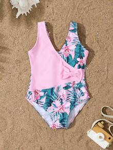 1 件女童花卉印花连体泳衣 - 粉色 - 查看 6
