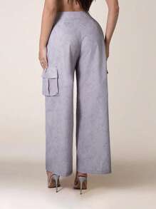 Zolique Pantalones sueltos y casuales con bolsillo y botones frontales para uso diario, estilo años 90 - Gris - Ver 2