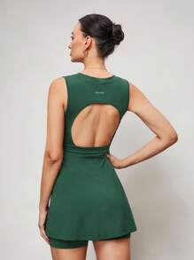 Activina Women's Solid Color Round Neck Sleeveless Waist Tie Sports Casual Dress Athletic Dress