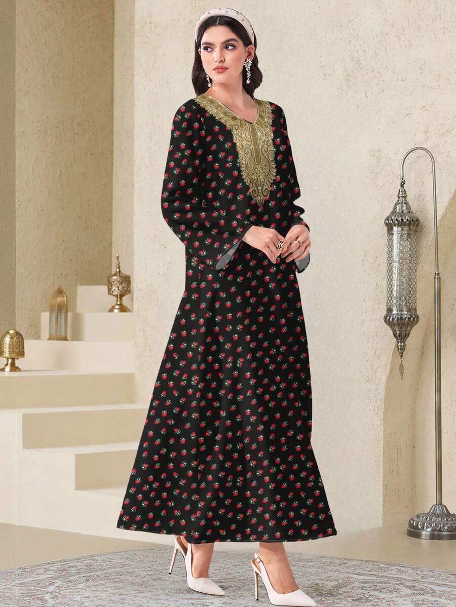 Al Najma 简约碎花保守阿拉伯风格休闲连衣裙 - 白色 - 查看 1