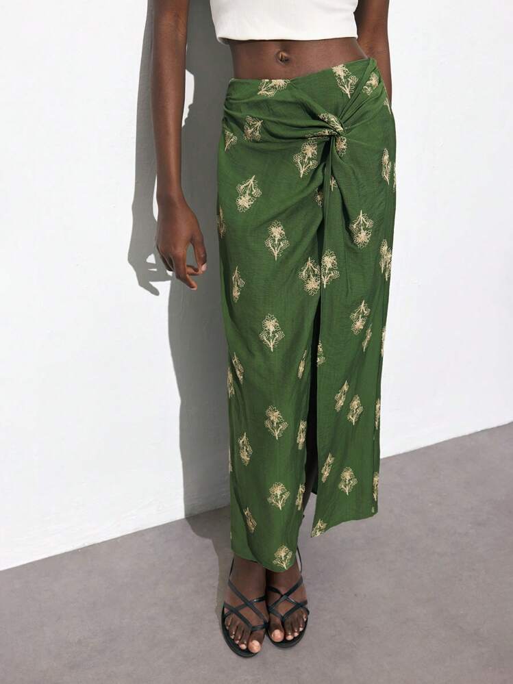 Saia Longa Floral com Babados e Camadas Fluida para o Verão MAIJA - Verde - Visão 5
