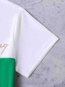 2 Pcs/Set Boys' Color Block Crew Neck Long Sleeve Sweatshirt And Trousers