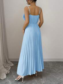 Rafferiza 法式优雅花卉贴花收腰 A 字形连衣裙，黄色，女士，春夏 - 淺藍色 - 查看 2