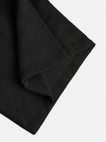 SHEIN Girlism Quần ống đứng vải nhung kẻ dáng rộng thoải mái cho bé gái tuổi mới lớn, giản dị và thoải mái - màu đen - Xem 4