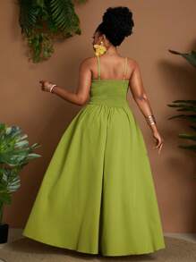 Maweii 大码女式纯色褶饰吊带中长连衣裙，时尚休闲