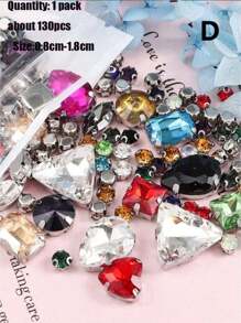 1 Pack Of 130pcs Mixed Shape Sewing Glass Rhinestones With Metal Claws, Suitable For Jewelry, Clothes, Garments, Shoes, Dresses, Apparels (Silver Base) - Multicolor - View 7