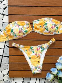 Swim Vcay Costume da bagno a due pezzi floreale con volant per donna, abbigliamento da spiaggia adatto per vacanze e nuoto