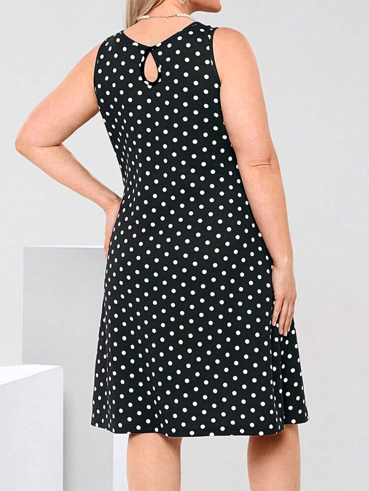 Vestido casual sin mangas con bolsillos y estampado de lunares para mujer tallas grandes, atuendo de primavera para mujer, vestido elegante blanco para fiesta de novia