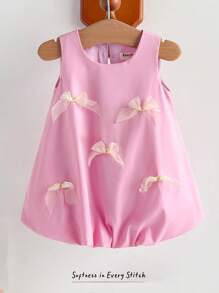 Cozy Pixies Newborn Baby Girl Bow Decor Round Neck Sleeveless Cinched Waist Dress