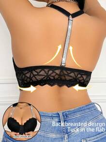 Áo ngực ren hở dây cỡ lớn có hỗ trợ phía trước - màu đen - Xem 5