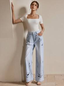 Anewsta Distressed Casual Versatile Straight Leg Jeans, Women - Light Wash - View 4