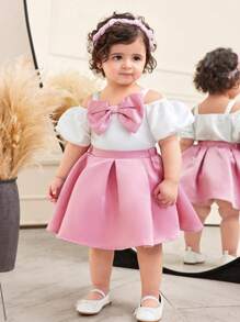 SHEIN 1 Set Baby Mädchen Sommer süß & elegant Schmetterling Farbblockdesign Camisole Top und elastischer Taillenbund Mini Rock