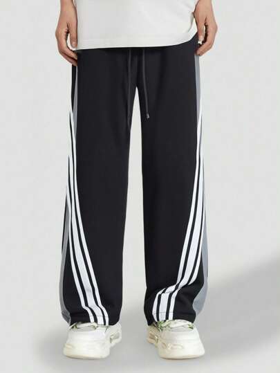 Prep Men's Sporty Striped Decorative Panel Casual Pants