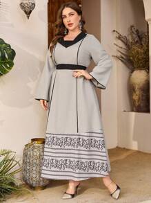 Al Najma Robe élégante pour femmes grandes tailles avec imprimé rayé, patchwork et blocs de couleurs