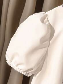 SHEIN Young Girls Elegant Commuter Casual Countryside Lady Princess Earth-Tone Tartan Patchwork Dress For Young Girl, Suitable For Summer, Picnic & Outing,Holiday,Summer,Travel - Black and White - View 3