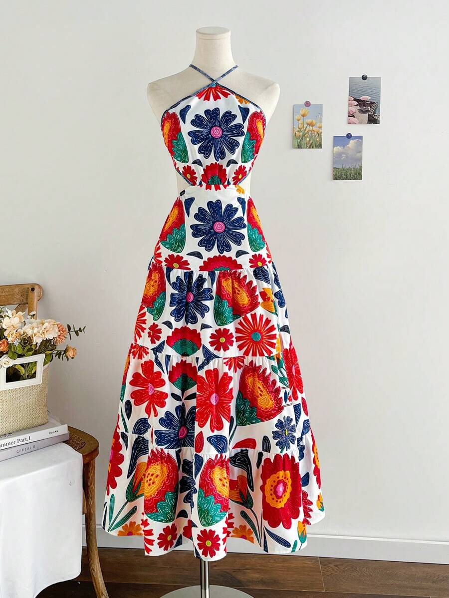 Soleia Váy chữ A hở lưng in màu cho nữ, thích hợp đi nghỉ, hẹn hò, tiệc tùng - Nhiều màu - Xem 1