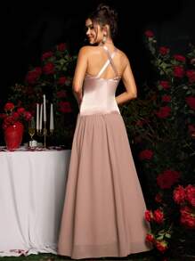 Coutiva Elegantes patchwork extra langes Abendkleid, Hochzeitsgastkleid für Frauen, Partykleid