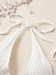 SHEIN MOD 前领带荷叶边钩针编织披肩 - 白色 - 查看 3