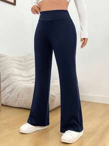 SHEIN PETITE CURVE 大码休闲纯色高腰喇叭裤