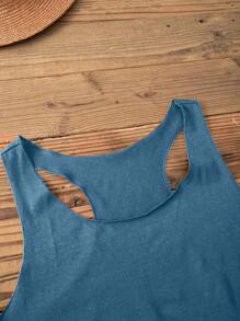 SHEIN LUNE Top tipo tank con cuello redondo y espalda de tirantes, con estampa de puesta de sol y paisaje marino, adecuado para el verano