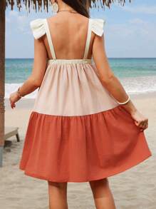 SHEIN Maternity Colorblock Square Neck Cap Sleeve Casual Summer Dress - Black and White - View 2