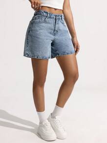SHEIN EZwear Women's Summer Casual Bow Embroidered Denim Shorts Y2k