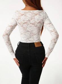 Allurite Eleganckie, seksowne, koronkowe body damskie - Biały - Zobacz 2
