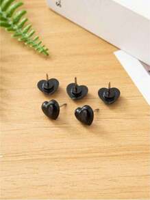 50pcs Plastic Love Thumbtack Shape Tack Binding Board Wall Nail Poster Photo Etc.,Back To School,School Supplies - Black - View 5