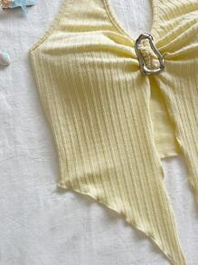 Soleia 休闲露背系带金属扣合身不对称下摆吊带背心，适合度假、约会、下午茶、度假、音乐节、波西米亚风