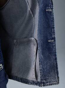 NEON BLANC Men's Street Style Woven Blue Denim Embroidered Long Sleeve Casual Jacket Cotton, For Fall Winter - Blue - View 7