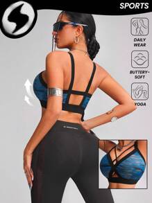 Innovista Women Activewear Foil Print Sports Bra, Faux Leather & Metallic Shine Gym Top, Hollow Out Animal Print Breathable & Elastic Workout Outfits, Zebra-Stripe Print, Edgy &Unique Sleek & Lux Tracksuit,Music Festival, Party, Dance,Electric, Yoga,Pilates,Running,Cardio,Going Out,Athleisure, Y2K, Autumn,Bikini,Bathing Suit,WAG,Mother's Day Gift - Blue - View 3