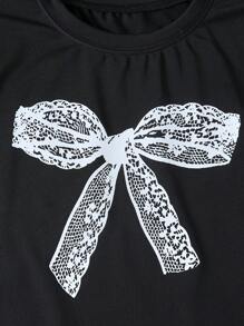Girls' Casual Bow Print Short Sleeve Round Neck Top