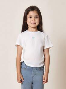 SUMWON 女孩蝴蝶标志 T 恤夏季系列，侧结细节休闲短袖上衣，非常适合学校郊游玩耍，3 件套套装