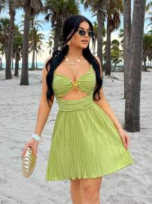 SHEIN SXY Women's Casual Minimalist Design Mini Dress, For Daily Wear,Sun Dresses Women,Resort Women,Ibiza Outfits,,Spring Break,Summer,Beach,Vacation - Green - View 5