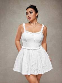SHEIN ICON Conjunto de 2 piezas para tallas grandes: Camisola con cuello cuadrado y volantes en el bajo y falda evasé, atuendo para invitada a una boda, vacaciones de primavera y salida nocturna - Blanco - Ver 5
