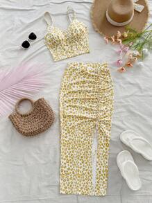 Soleia Spódnica w stylu casual vacation z kwiatowym wzorem i ściągaczem w talii i rozcięciem u dołu