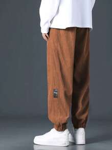 Manfinity Hypemode Men's Letter Graphic Drawstring Waist Jogger Pants Casual Pants For Men - Brown - View 2