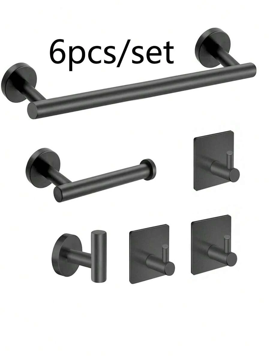 Bộ phụ kiện phòng tắm bằng thép không gỉ 6 món bao gồm thanh treo khăn, giá treo giấy vệ sinh, móc treo tường, móc treo áo choàng, móc treo áo khoác cho bộ phụ kiện phòng tắm - màu đen - Xem 1