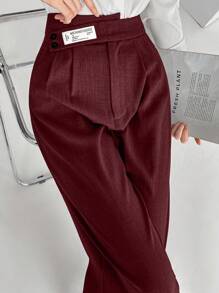 Mulvari Women's Button Decor Pocket Straight Leg Casual Business Trousers Perfect For Business/Work/Cocktail Party/Wedding/Daily/Graduation Women Pants