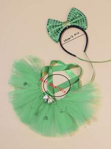PETSIN 2pcs St. Patrick's Day Pet Bow Headband & Lace Skirt Set