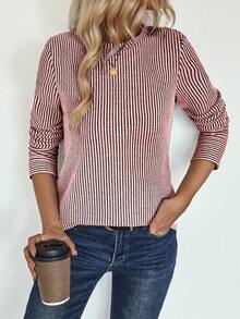 EMERY ROSE Camiseta holgada de manga larga con cuello redondo y rayas, camisetas gráficas de mujer para otoño y primavera