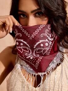 SHEIN VCAY 1pc Women Cute Sequin, Tassel, Western Cowgirl, Print Triangle Scarf, Suitable For Vacation, Concert/Festival, Picnic, Beach