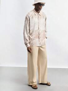 Maija 男士扎染印花长袖单排扣休闲宽松衬衫 - 杏色 - 查看 3