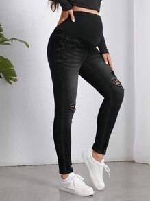 SHEIN Maternity Washed Distressed Skinny Fit Jeans