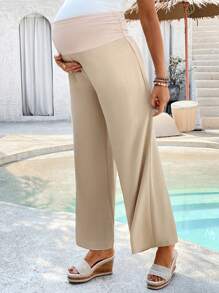 SHEIN Adjustable Waist Pleated Wide Leg Casual Pants For Pregnant Women
